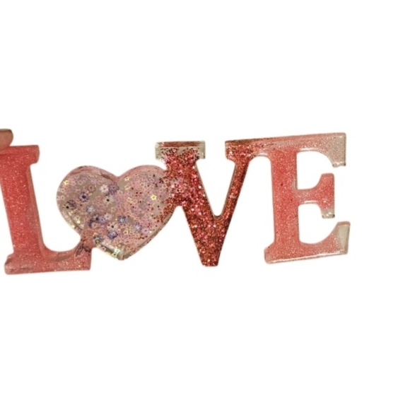 Handmade Resin Pink Glitter LOVE Sign glitter pink Fluid Art Valentine's Day - Picture 6 of 16